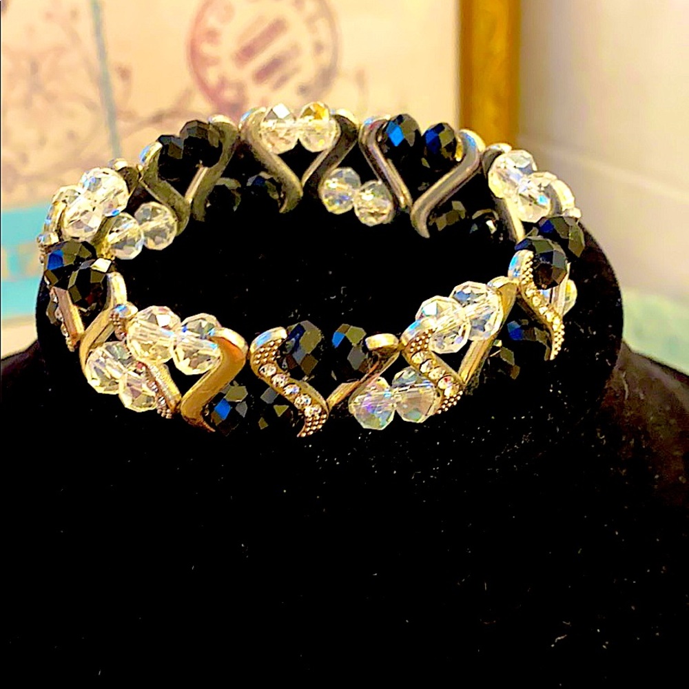 Black Silver Rhinestone Stretch Bracelet
